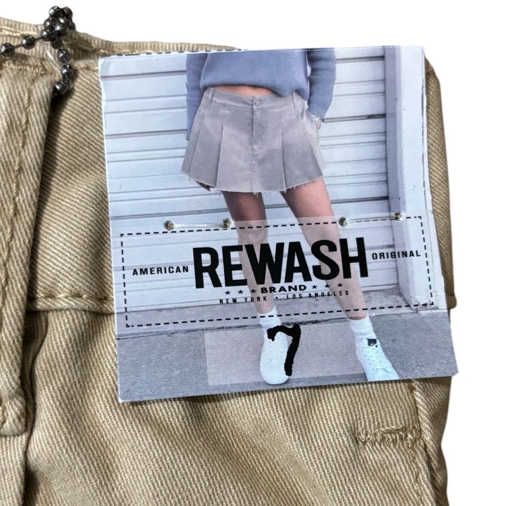 Rewash Womens Khaki Pleated Skort Tan Raw Hem High Rise Cotton Stretch Gorpcore - Picture 8 of 13